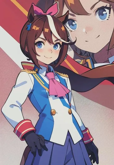 <lora:Uma_Musume:0.8>, UM_Tokai_Teio, standing, smirk,, (masterpiece, best quality, detailed:1.3)