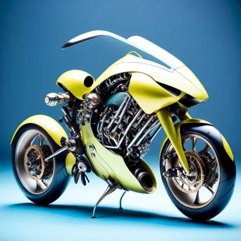 photo, a futuristic motorcycle is shown against a blue background (InsectBike style:1) <lora:djzInsectBikeV21:1>