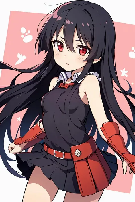 (masterpiece, best quality), 1girl, beautiful face, <lora:akame:1> akame, long hair, black skirt, black clothes, pleated skirt, belt, red eyes, sword, katana, sheath