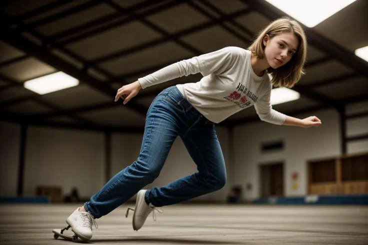 full body,from below,photo of a 18 year old girl,skating,happy,shirt,pants,ray tracing,detail shadow,shot on Fujifilm X-T4,85mm f1.2,depth of field,bokeh,motion blur,<lora:add_detail:1>,,<lora:LCM_LoRA_Weights_SD15:1>,