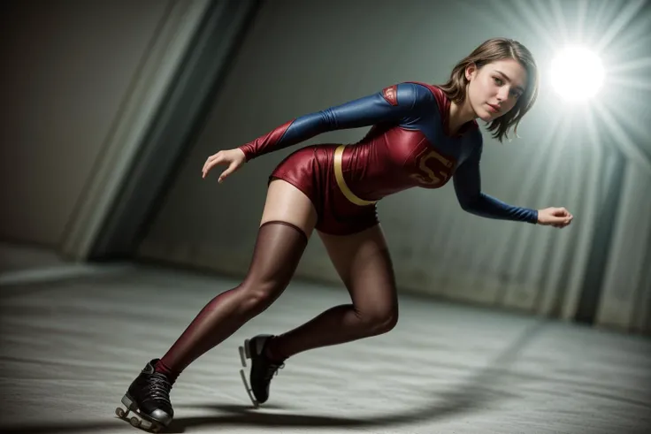 DC s,full body,from below,photo of a 18 year old girl,supergirl,skating,happy,ray tracing,detail shadow,shot on Fujifilm X-T4,85mm f1.2,depth of field,bokeh,motion blur,<lora:add_detail:1>,,<lora:LCM_LoRA_Weights_SD15:1>,