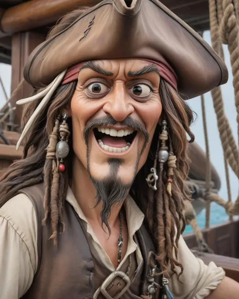 Jack Sparrow, caricature, rustic pirate ship