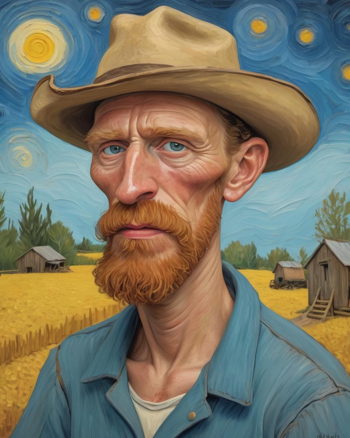 redneck, caricature, vincent van gogh style