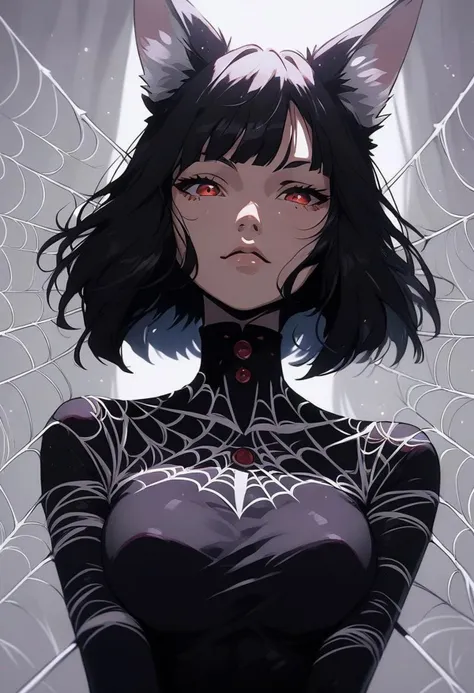 score_9, score_8_up, score_7_up, source_cartoon, looking at viewer, hourglass figure, face focus,
1 girl, solo girl, fox girl, fox ears , pretty face, cute girl, large breasts, black hair, short hair, red eyes, arachne, long black nails
spider webs,
black liquid dress, cowboy shot,