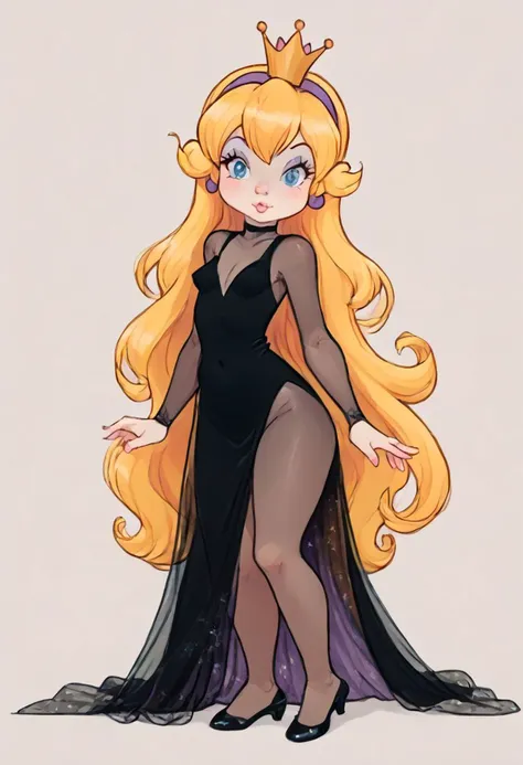 score_9, score_8_up, princessdaphne, long blonde hair, sheer black dress, full body, digital art, highly detailed, zPDXL
