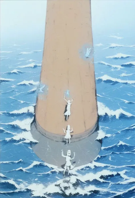 score_9, score_8_up, score_7_up, 1boy, crossdresser, short tunic, stockings, nude, penis, (hand:1.2), arm extended forward, (magic:1.1), ocean, pillars, (potets:1.4)