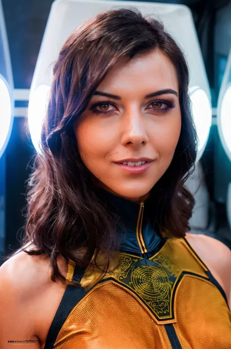 A stunning intricate full color picture of a beautiful woman, wearing a Futuristic bodysuit in a high-tech lab, closeup,, epic character composition,by ilya kuvshinov, alessio albi, nina masic,sharp focus, subsurface scattering, f2, 35mm, film grain, cute smile, <lora:luechar:1>