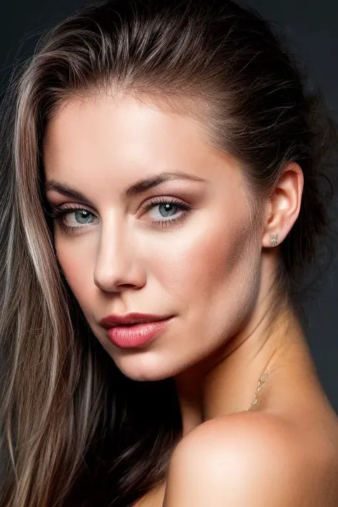 jnh, closeup portrait of young woman, topless, rim light, (grey background:1.0), slick hair,
<lora:CR-JenniferHolland-frankyfrank2k:1>