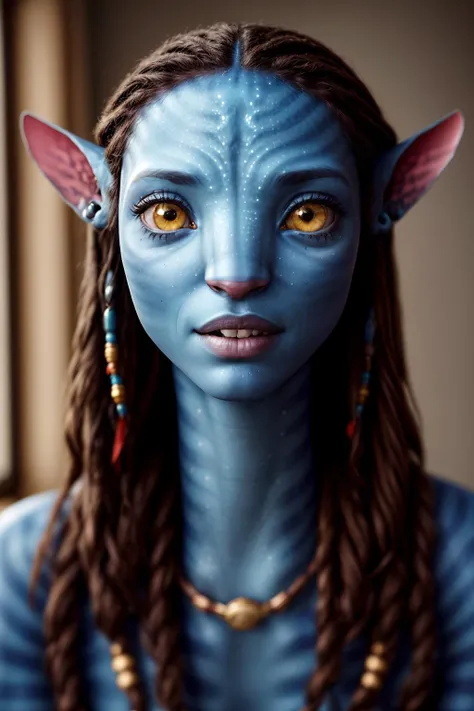 best quality, extra resolution, close up portrait of (AIDA_LoRa_Neytiri:1.3) <lora:AIDA_LoRA_Neytiri:0.66> as cute girl, pretty face, , funny, happy, playful, intimate,  with camera, wearing sweater, cinematic, studio photo, kkw-ph1, (light theme:1.1) <lora:lit:0.2>, <lora:tangbohu-detailer_1.0:1>, photorealistic <lora:xiaoshazi:0.1>