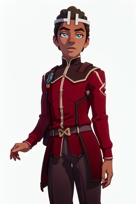 Ezran, blue eyes, dark skin, (man, boy, male:1.5), (solid white background, plain background:1.5), (realistic:1.2), (masterpiece:1.2), (full-body-shot:1.2),(cowboy-shot:1.2), dark romantic lighting, (highly detailed:1.2), (detailed face:1.2), (gradients), colorful, detailed eyes, (natural lighting:1.2), solo, <lora:add_detail:0.3> <lora:DragonPrince_EzranS4-10:0.8> <lora:BeautifulEyes:0.3>
