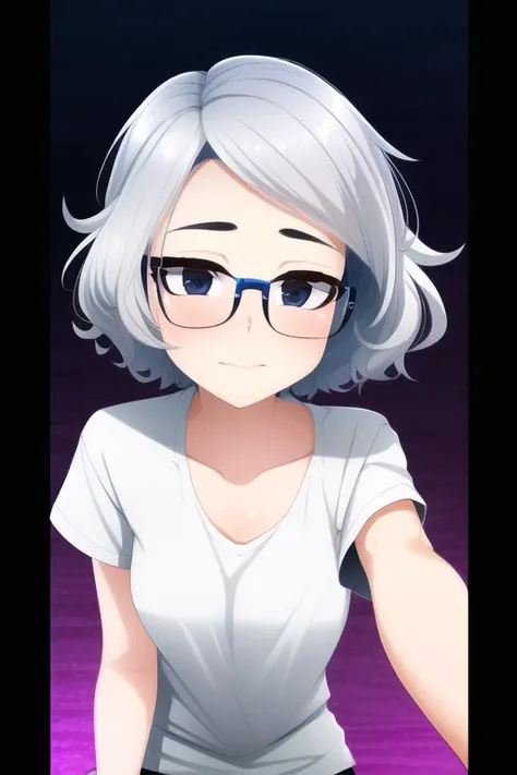 (best quality:1.0), young 1girl, stunningly attractive, perfect feminine face, (cute:1.2), silver short wavy hair, (aroused:0.8), playful, (white t-shirts), detailed background, black eyes, highres, (closed mouth:1.1), dynamic angle, (cinematic lighting:1.2), (by Range Murata:1.0), (by Taka Tony:1.0), by Jeremy Lipking, cowboy shot, glasses
<lora:ogami216093_v10:0.8>