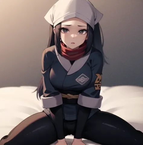 beautiful, masterpiece, best quality, extremely detailed face, perfect lighting, 1girl, solo, <lora:PokeAkari:1>, akari \(pokemon\), cowboy shot, sitting, spread legs