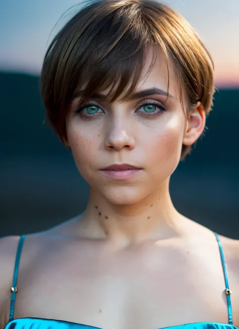 portrait of skswoman, guilty , wearing haute couture , with dark blonde Layered haircut , background night sky epic (photo, studio lighting, hard light, sony a7, 50 mm, matte skin, pores, colors, hyperdetailed, hyperrealistic), <lyco:Aura GarridoV3:1.0>