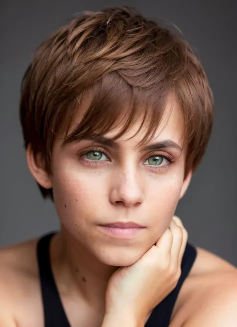 portrait of skswoman, curious , wearing sweater , with brown Blunt haircut , background wrestling ring epic (photo, studio lighting, hard light, sony a7, 50 mm, matte skin, pores, colors, hyperdetailed, hyperrealistic), <lyco:Aura GarridoV3:1.1>