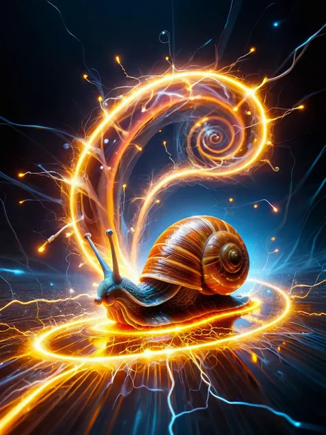 A snail leaving a glowing trail of ral-elctryzt instead of slime, its shell crackling with miniature ral-elctryzt bolts. <lora:ral-elctryzt-sdxl:1>,<lora:EnvyBetterHiresFixXL01:0:hr=1>