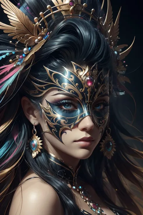 a close up of a colorful ral-elctryzt mask on a black background,digital art,by Marie Bashkirtseff,extremely detailed goddess shot,carnival on the background,detailed faces,colorful adornments,detailed digital 3d art,detailed face of a woman,colorful,symetrical detailed faces,colorful picture ral-elctryzt,<lora:ral-elctryzt-sd15:0.8>,