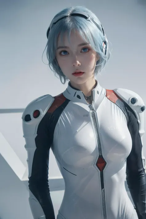 (Best Quality, Masterpiece:1.4), (Realism:1.2), (Realisitc:1.2), (Absurdres:1.2), (photorealistic:1.3), 1girl,Realistic Skin,Solo,( Very Big Eyes,beautiful detailed eyes, symmetric eyes),cowboy shot, <lora:ayanami_rei:0.7>,rei_evangelion,light blue hair,red eyes,short hair,absurdly short hair,kinky hair,curly hair,plugsuit,pilot suit,interface headset,white bodysuit,white pilot suit,white plugsuit,(messy hair:1),(expressionless:1), <lora:add_detail:0.2> ,<lora:epi_noiseoffset2:0.2>