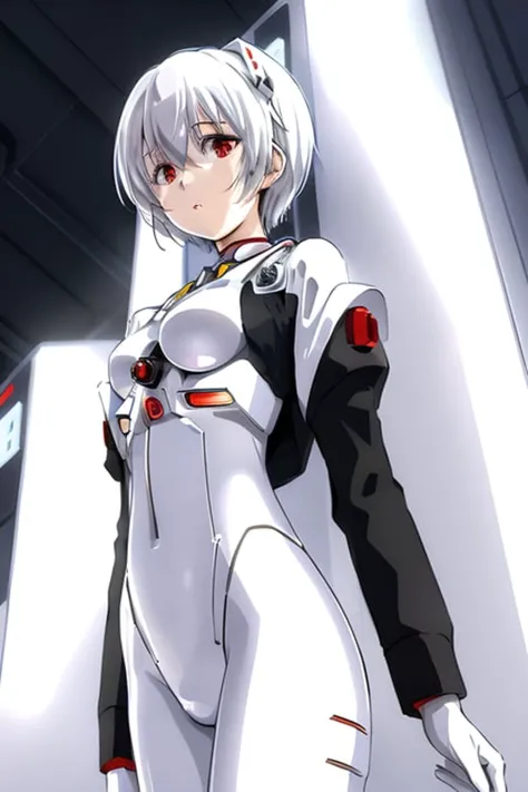 ayanami_rei, white_hair, short_hair, white_plugsuit, potrait, red_eyes, interface_headset
looking_at_viewer
standing
night, city_background, bokeh, anime, illustration, cartoon, detailed
