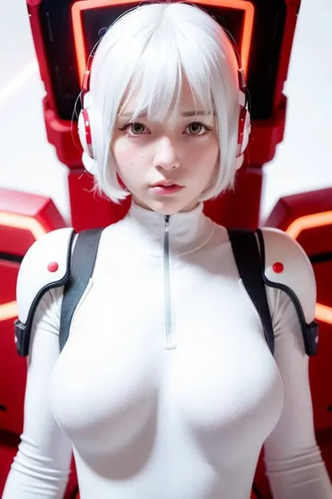 <lora:aligalora_v1:0.8>, best quality, ultra high res,1girl,(white background:1.5), big breasts, (white hair), plugsuit, 1girl, short hair, bodysuit, ayanami rei, ((red eyes)), white bodysuit, pilot suit, bangs, light particles, interface_headset, ((puffy eyes)), looking at viewer, <lora:evaAyanamiRei_arV1:0.2>