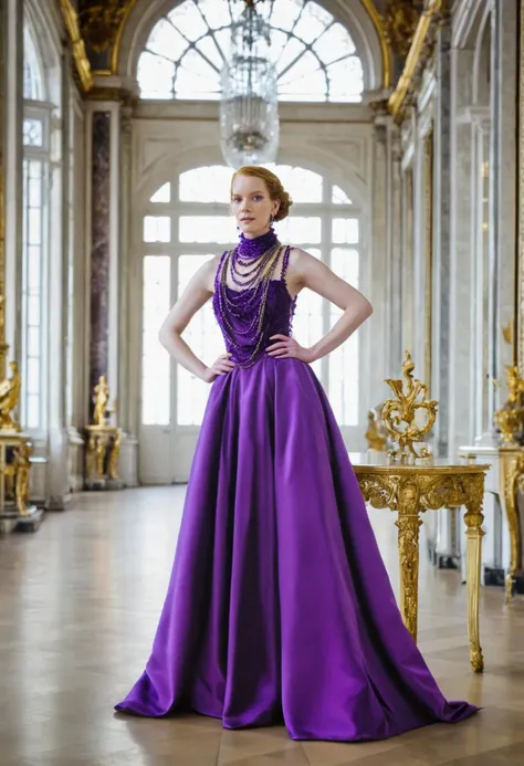 fashion photography <lora:ErinEverheart_SDXL_v1.0b-000003:1>
(full body shot:1.1), pale skin ohwx woman
Purple mockneck Statement necklace Vivid violet Split lighting Windows Swirly bokeh balls.
Palace of Versailles Indoors Hall of Mirrors Gilded architecture Framing Surrounded by ornate furnishings Controlled lighting
shot on Nikon Z6 Nikon Z 85mm f/1.8 S F/2.8, 1/125s, ISO 100, in style of Petter Hegre