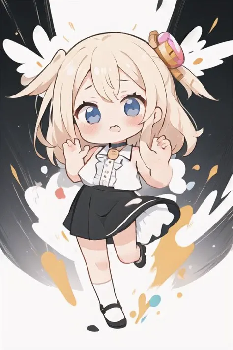 best quality, ultra high res, 1girl, sleeveless white button shirt, black skirt, black choker, cute, (Kpop idol), (aegyo sal:1), (platinum blonde hair:1), ((puffy eyes)), looking at viewer, full body, facing front,