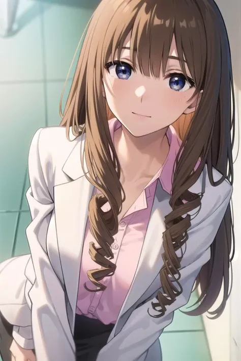 taeanegasaki, <lora:tae anegasaki s2-lora-nochekaiser:1>,
tae anegasaki, long hair, brown hair, (light brown hair:1.2) drill hair, (black eyes:1.5), bangs, blunt bangs, smile,
BREAK labcoat, shirt, (pink shirt:1.2), collared shirt, skirt, pencil skirt, black skirt, (white labcoat:1.2),
BREAK indoors, classroom,
BREAK looking at viewer, (cowboy shot:1.5),
BREAK <lyco:GoodHands-beta2:1>, (masterpiece:1.2), best quality, high resolution, unity 8k wallpaper, (illustration:0.8), (beautiful detailed eyes:1.6), extremely detailed face, perfect lighting, extremely detailed CG, (perfect hands, perfect anatomy),