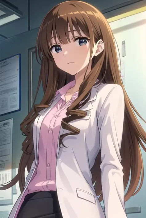 taeanegasaki, <lora:tae anegasaki s2-lora-nochekaiser:1>,
tae anegasaki, long hair, brown hair, (light brown hair:1.2) drill hair, (black eyes:1.5), bangs, blunt bangs, smile,
BREAK labcoat, shirt, (pink shirt:1.2), collared shirt, skirt, pencil skirt, black skirt, (white labcoat:1.2),
BREAK indoors, classroom,
BREAK looking at viewer, (cowboy shot:1.5),
BREAK <lyco:GoodHands-beta2:1>, (masterpiece:1.2), best quality, high resolution, unity 8k wallpaper, (illustration:0.8), (beautiful detailed eyes:1.6), extremely detailed face, perfect lighting, extremely detailed CG, (perfect hands, perfect anatomy),