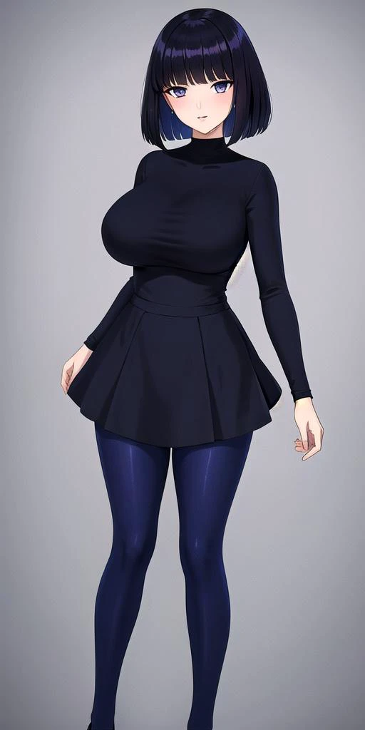 <lora:TomoeHotaruV3:0.6> tomoehotaru, huge_breasts, standing, solo, Hotaru_Black_short_dress_Blue_pantyhose_Black_shoes, masterpiece, best quality, detailed face, detailed eyes, highres,