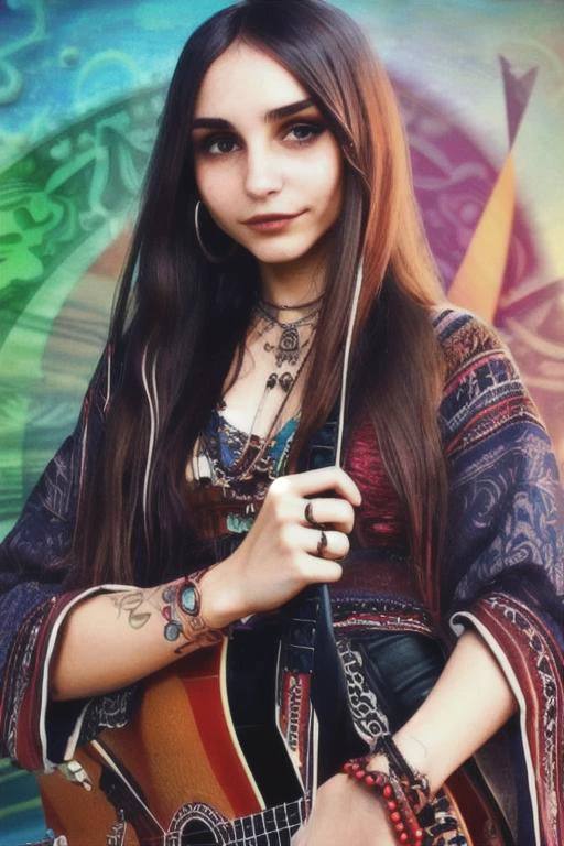 an expert photograph of a young lady looking like LunaEv1 in a bohemian style