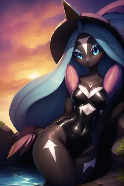 masterpiece, best quality, very detailed, detailed eyes, official art, soft lighting, cinematic lighting, expressive eyes, official art, sharp lighting, uploaded on e621, dynamic angle,
BREAK
1girl, anthro, perfect anatomy, solo focus, Tapu Fini, pokemon \(creature\), black skin, white markings, blue hair, wide hips, thick thighs, thin waist, long hair, elegant, classy, by cutesexyrobutts:0.7, by cyancapsule:0.3, by thousandfoldfeathers:0.5, by syuro:0.8, half-closed eyes, <lora:wano_TapuFini-20:0.9>, blue eyes, multicolored eyes, black sclera, purple claws,
BREAK
eye contact, looking at viewer, (puffed-up chest), wet skin
BREAK
climbing out of a pool, one-piece swimsuit,