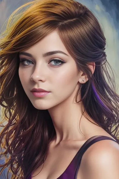 Colorful beautiful girl: a giru 28-years old, messy hair, oil painting, nice perfect face with soft skinice perfect face, blue yellow colors, light purple and violet additions, light red additions, intricate detail, splash screen, 8k resolution, masterpiece, cute face,artstation digital painting smooth veryBlack ink flow: 8k resolution photorealistic masterpiece: intricately detailed fluid gouache painting: by Jean Baptiste Mongue: calligraphy: acrylic: watercolor art, professional photography, natural lighting, volumetric lighting maximalist photoillustration: by marton bobzert:, complex, elegant, expansive, fantastical, <lora:rmadart3NoiseoffsetSD1_v10:1>, wavy hair, vibrant