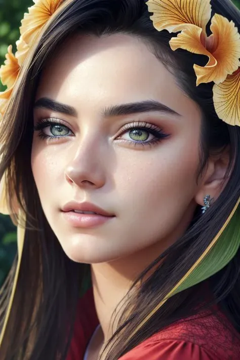 woman in a lusious garden, [red_matte_makeup:2], [green_shirt:5], [blue_eyes:4], matte_makeup
RAW, analogue, Nikon Z 14mm ultra-wide angle lens, award-winning glamour photograph, 
((best quality)), ((masterpiece)), ((realistic)), subsurface scattering, radiant light rays, high-res, detailed facial features, high detail, sharp focus, smooth, aesthetic, extremely detailed, 
(extremely detailed eyes, extremely detailed iris), extremely detailed hair, extremely detailed skin, extremely detailed clothes, octane render, photorealistic, post-processing, max detail, realistic shadows, roughness, 
natural skin texture, real life, ultra-realistic, photorealism, photography, 8k UHD, photography, hdr, intricate, elegant, highly detailed, sharp focus, stunning, beautiful, gorgeous, (photorealistic), (realistic), 
professor, solo, sexy best quality, highly detailed, masterpiece, ultra-detailed, illustration,
[(colorful explosion psychedelic paint colors:1.21)::0.2], colorful, detailed eyes, intricate face, black background, simple background, dearness, high contrast, (secret:0.9),