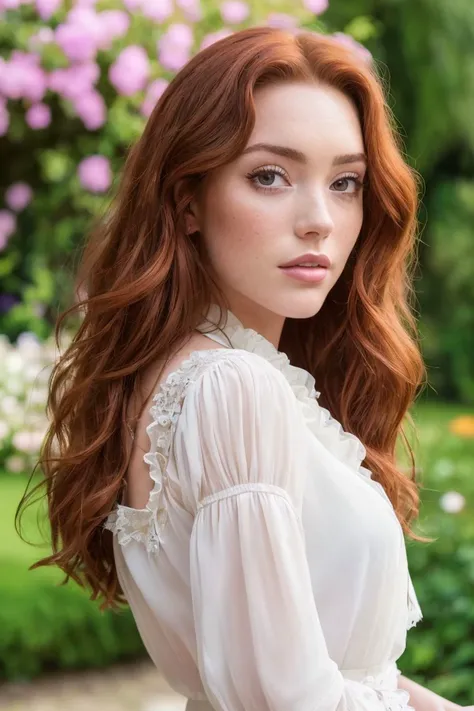 headshot of S164_SophieONeil,a stunning woman,in a (garden:1.1),wearing a (blouse:1.1),(8k, RAW photo, best quality, depth of field, ultra high res:1.2),(absurdres, intricate, photorealistic, masterpiece, ultra-detailed:1.3),