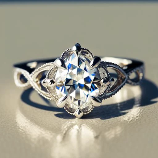 beautiful diamond ring with filigree on the thin band, insanely detailed, high detail, incredible detail