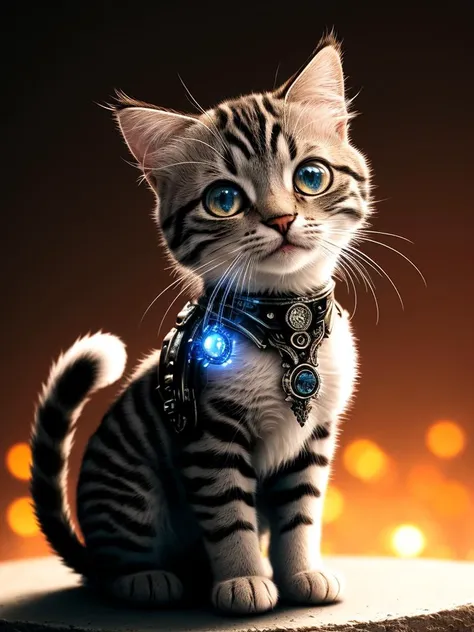 a cute kitten made out of metal, (cyborg:1.1), ([tail | detailed wire]:1.3), (intricate details), hdr, (intricate details, hyperdetailed:1.2), cinematic shot, vignette, centered