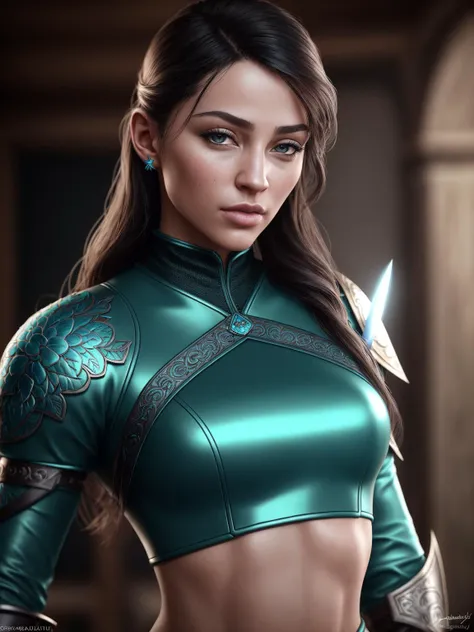 realistic RAW photo of 18 year old gorgeous rogue 1girl posing in tight Aqua Blue and black (skimpy:0.5) rogue outfit with daggers in Skyrim. night, dim, (cleavage:0.5), 4k, 8k, HDR, (depth of field:1.1), bokeh, ultra detailed, (slim skinny figure:1.2), bloom, ray tracing, [crisscross], wide angle lens, (sharp focus:1.2), detailed eyes, luscious lips, intricate high detailed, intricate details, hyperdetailed, f/5.6, absurdres, professional, (photorealistic, photo-realistic, realism, hyperrealism, art photography, analog:1.5), award winning masterpiece, (confident:1.2) facial expression, Fujifilm XT3