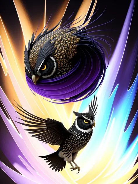 epic owl, kung fu attacks, no_human, bird, magestic, masterful_playing_card_border, random Colorful art, oil painting, random colors, light purple and violet additions, light red additions, intricate detail, splash screen, 8k resolution, masterpiece, artstation digital painting smooth veryBlack ink flow: 8k resolution photorealistic masterpiece: intricately detailed fluid gouache painting: by Jean Baptiste Mongue: calligraphy: acrylic: watercolor art, professional photography, natural lighting, volumetric lighting maximalist photoillustration: by marton bobzert:, complex, elegant, expansive, fantastical, vibrant, Best quality details, realistic, High definition, High quality texture, epic lighting, Cinematic film still, 8k, soft lighting