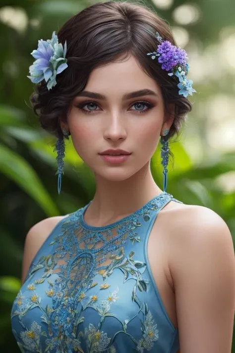 fashion photography portrait of blue human avatar, in blue lush jungle with flowers and birds, 3d render, cgi, symetrical, octane render, 35mm, bokeh, 9:16, (intricate details:1.12), hdr, (intricate details, hyperdetailed:1.15), (natural skin texture, hyperrealism, soft light, sharp:1.2)