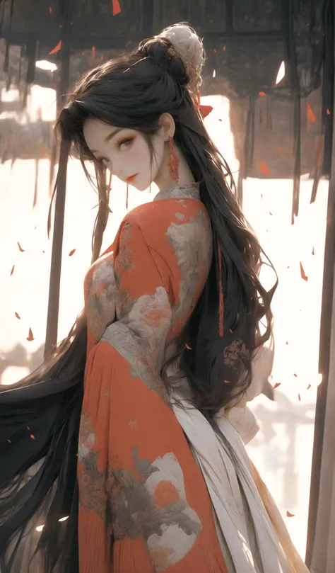 (Masterpiece:1.2, high quality), (pixiv:1.4),(Gongbi painting of the Song Dynasty:1.4)(wide-angle lens,Panoramic:1.2),(imid shot:0.95),(imid shot,macro shot:1.25),Dynamic Angle, Perspective, High Point,
masterpiece, best quality, 8k, insane details, intricate details, hyperdetailed, hyper quality, highancient ChinaChinese architectureBraid(mature female:1.5),sideways glance, (cold attitude:1.2),
Eyebrows like early spring willow leaves, often with rain hate cloud sorrow, Face such as peach blossom in March, hidden amorous month.   Thin waist curl, constrained yan lazy warbler languid, Sandalwood mouth light, seduce the bee crazy butterfly chaos.   Enchanting jade speech, beautiful jade fragrance,
A shot with tension(sky glows red,Visual impact,giving the poster a dynamic and visually striking appearance:1.2),close-up,(imid shot,macro shot:1.25),(Detailed face description),(Detailed hair description),(Detailed clothes description),
{Extremely Delicate Beautiful},(detailed eye description),((Delicate Faces)),(Beautiful and detailed facial depiction),
(beautiful face),thin face,slim,oval face,perfect face,delicate face,eyes detailed, Milky skin,(full body:1.8), white hair, <lora:mKNChinese style_20230607154437-000017:1>