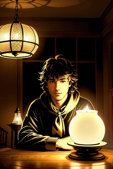 masterpiece of illustration, photorealistic highly detailed professional 8k traditional media image, best hand-drawn quality, volumetric real-time lighting and shadows, **Candlelight**: Mimics the warm, flickering glow of candlelight, adding a cozy and intimate atmosphere, Infrared Camera Night Vision, Male Boy, Oval or Round Body Shape, Knights of the Round Table Armor, Shaggy Layers, dynamic Relaxing in a Hammock, Chandelier-lit Ballrooms, alive scene with busy people or animals in the background <lora:Animai Add-On Lite:1>