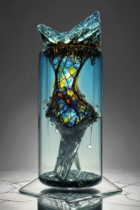 a glass thing, prone to shatter, full of vast unknowns, masterpiece, highly detailed, abstract, surreal, strange