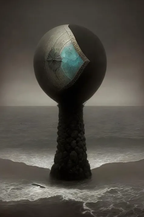the endless sea of loneliness meeting the shore of solitude, masterpiece, highly detailed, abstract, surreal, strange