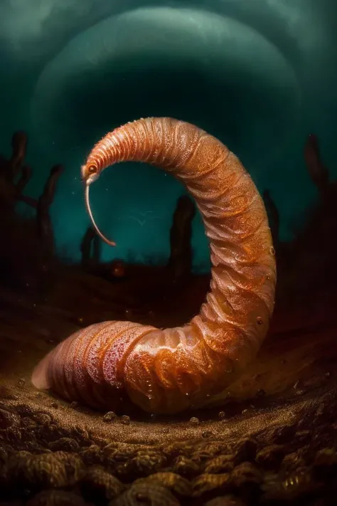 one day in the life of a worm, ultra-detailed, surreal, strange, haunting,