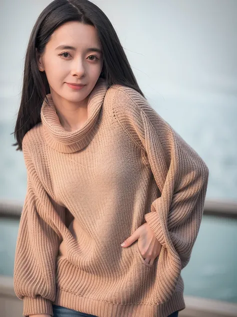 ((long sweater)),  contrapposto, best quality, ultra high res, (photorealistic:1.3), 1girl, small breasts,   <lora:mingxing:1>