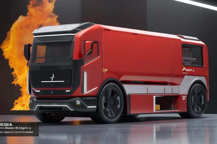 (best quality, masterpiece :1.2),Fire truck,polestar design style,future,2D rendering,finely detailed,4k,octane render,product design,<lora:polestar_design_style_v2-000016>,