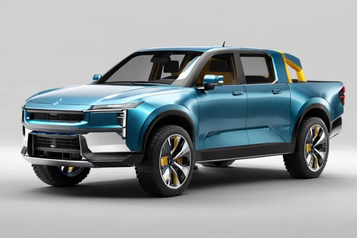 (best quality, masterpiece :1.2),polestar design style,concept PICKUP TRUCK,future,2D rendering,finely detailed,4k,studio lighting,octane render,product design,<lora:polestar_design_style_v1-000016:1>,