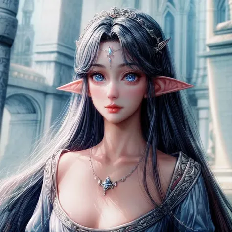 <lora:Arwen:0.9>, <lora:add_detail:1.7>,1girl, arwen, elf princess ,elf ears, clear skin, blue eyes,long hair, black hair, light blue dress, beautiful diamond necklace, standing, ( beautiful hands:1.1)