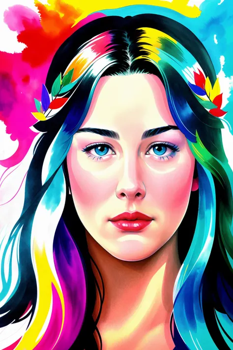 flat color,colorful,masterpiece, best quality, original, extremely detailed wallpaper, closeup, arwen, looking at viewer, 1girl, solo,floating hair, colorful water painting <lora:Arwen:0.9>