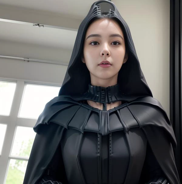 (8k, best quality, masterpiece:1.2),(upper body 1:2) (realistic, photorealistic, photo-realistic:1.37), ultra-detailed, beautiful detailed eyes, beautiful detailed nose, (((balanced eyes))), ((upper body 1:2)),((big breasts)), (((sweater))), natural skin texture, 24mm, 4k textures, soft cinematic light, adobe lightroom, photolab, hdr, intricate, elegant, highly detailed, sharp focus, ((((cinematic look)))), soothing tones, insane details, intricate details, hyperdetailed, low contrast, soft cinematic light, dim colors, exposure blend, hdr, faded, slate atmosphere, <lora:wanna._b:0.75>, ((white dress)), (((cloak))), (((fully covered))), (((black cloak))), (((dark vader))), (((dark vader style)))