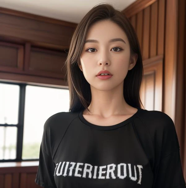 (8k, best quality, masterpiece:1.2),(upper body 1:2) (realistic, photorealistic, photo-realistic:1.37), ultra-detailed, beautiful detailed eyes, beautiful detailed nose, (((balanced eyes))), ((upper body 1:2)),((big breasts)), (((sweater))), natural skin texture, 24mm, 4k textures, soft cinematic light, adobe lightroom, photolab, hdr, intricate, elegant, highly detailed, sharp focus, ((((cinematic look)))), soothing tones, insane details, intricate details, hyperdetailed, low contrast, soft cinematic light, dim colors, exposure blend, hdr, faded, slate atmosphere, <lora:wanna._b:0.7>, (((t-shirt))), (((black t-shirt)))